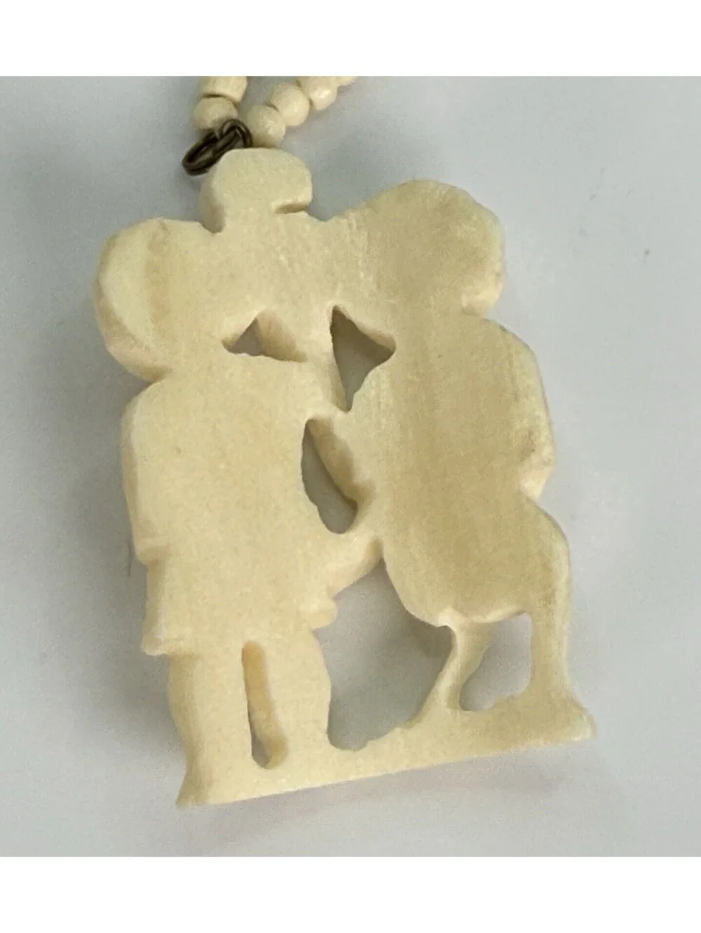 Vintage Hand Carved Tribal Figural Pendant Necklace Beaded Ethnic Folk Art